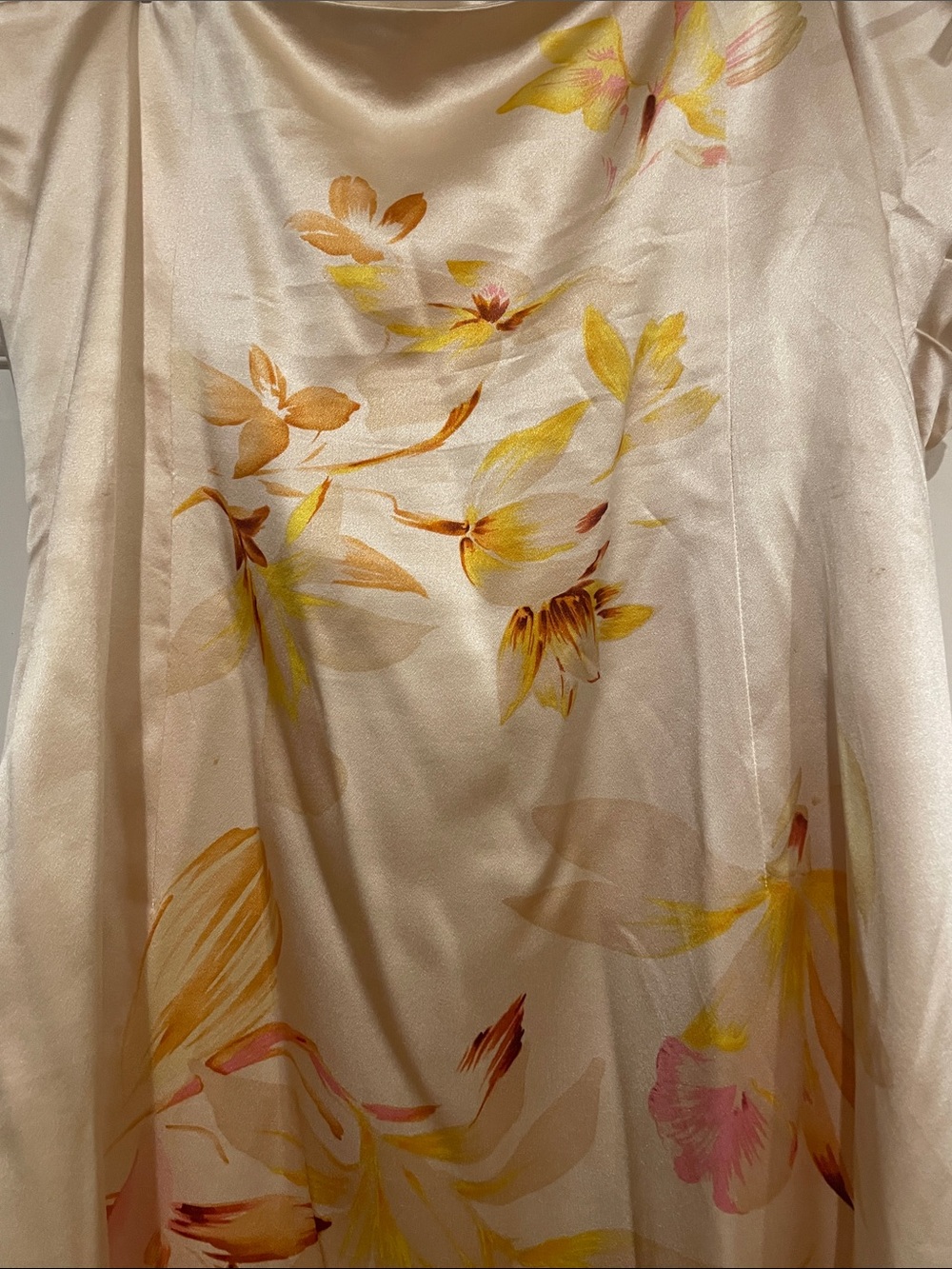 Banana Republic Strapless Satin Dress in Champagne with Pink and Yellow Florals - Picture 7 of 8